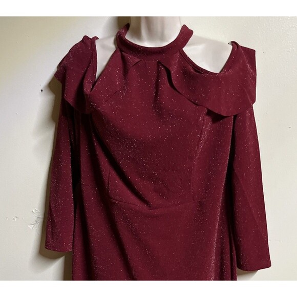 NEW Perfectly Priscilla Cold Shoulder Boutique Dress Size 3XL Red Sparkle - Picture 1 of 11